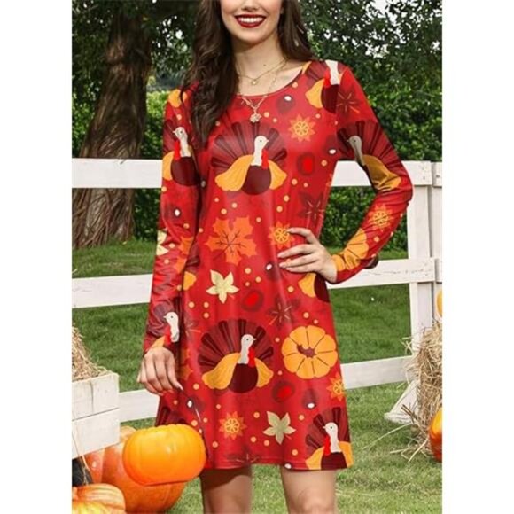 Thanksgiving Women’s Funny Turkey Dress  With Pockets - Picture 5 of 7